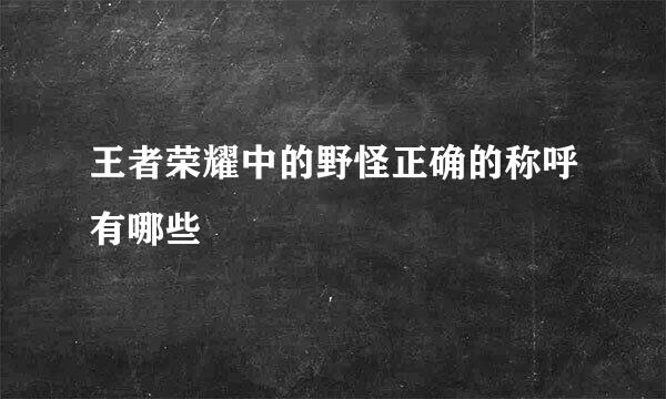 王者荣耀中的野怪正确的称呼有哪些