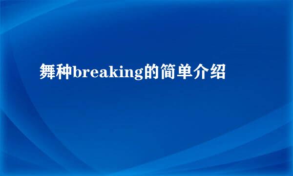 舞种breaking的简单介绍