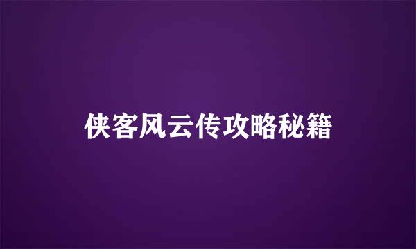 侠客风云传攻略秘籍