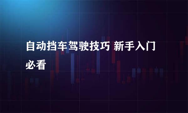 自动挡车驾驶技巧 新手入门必看