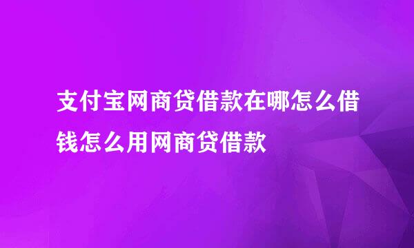 支付宝网商贷借款在哪怎么借钱怎么用网商贷借款