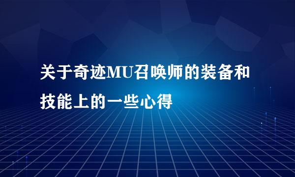 关于奇迹MU召唤师的装备和技能上的一些心得