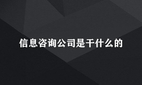 信息咨询公司是干什么的