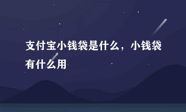 支付宝小钱袋是什么，小钱袋有什么用