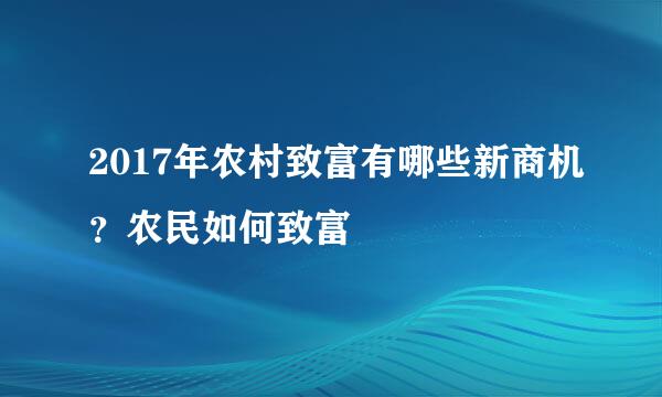 2017年农村致富有哪些新商机？农民如何致富