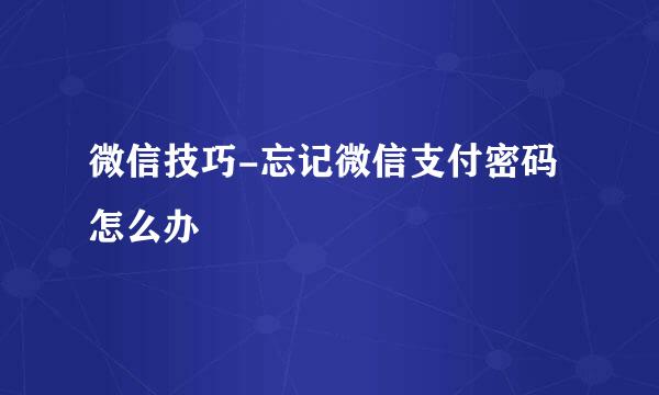 微信技巧-忘记微信支付密码怎么办